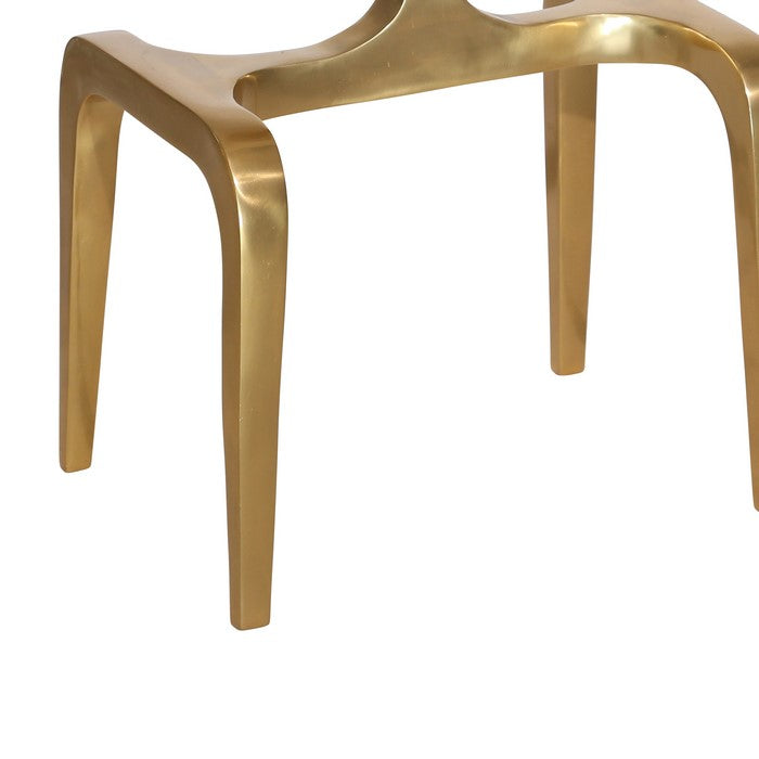 Rectangular Marble Top Accent Table with 4 Leg Support, White and Gold