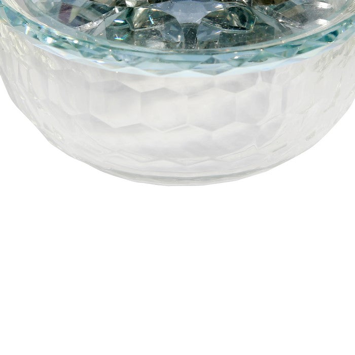 Glass Trinket Jar Accented with Crystal Lotus Flower, White and Black
