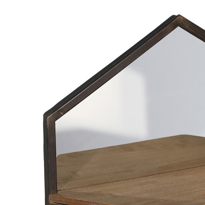 Hexagonal Wood and Metal Wall Shelf, Set of 2, Silver and Brown