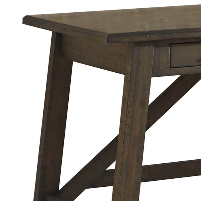 Wooden Office Desk with 2 Drawers and Truss Beam Legs, Brown