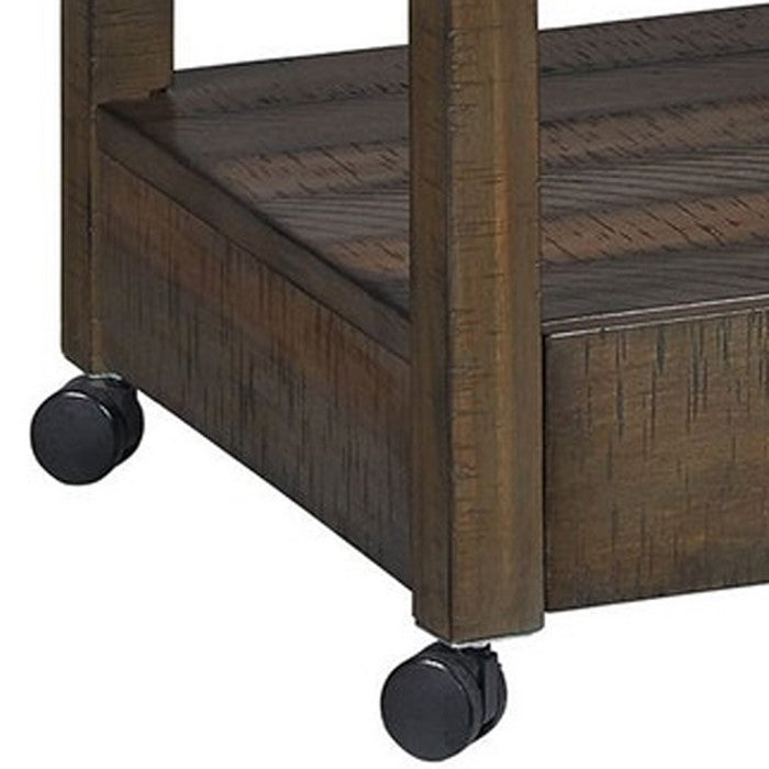Wooden Printer Stand with 2 Drawers and USB Docks, Brown and Black