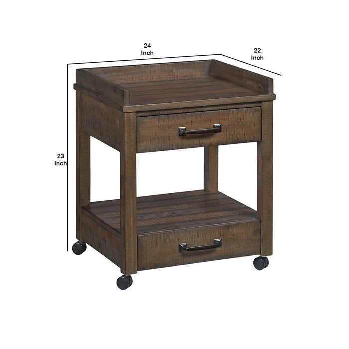 Wooden Printer Stand with 2 Drawers and USB Docks, Brown and Black