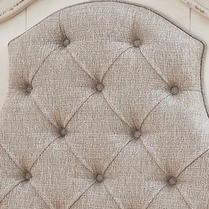 Scalloped Fabric Upholstered Twin Size Panel Headboard, Gray and Cream