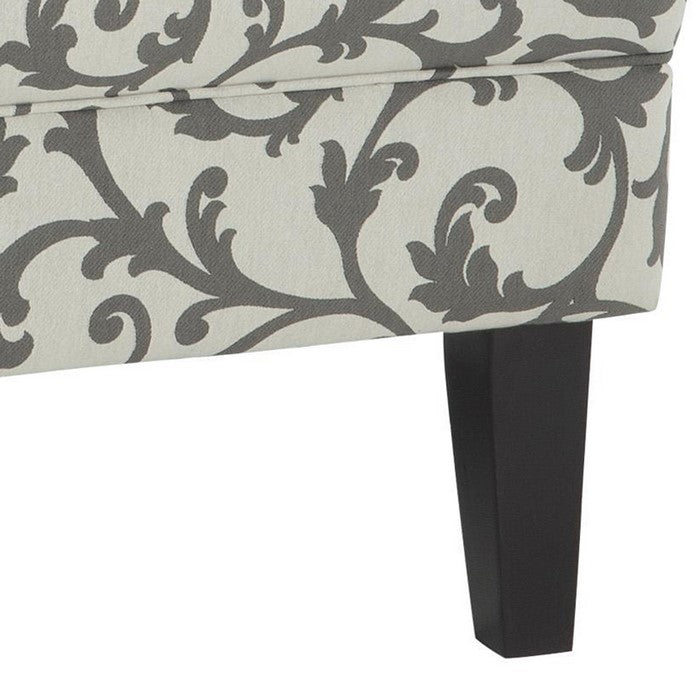 Fabric Upholstered Accent Chair with Vine Pattern, Gray and White