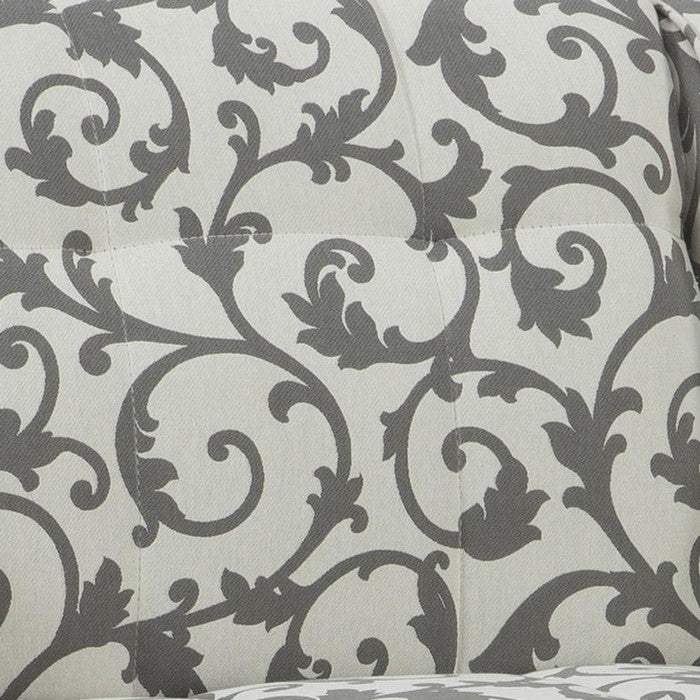 Fabric Upholstered Accent Chair with Vine Pattern, Gray and White