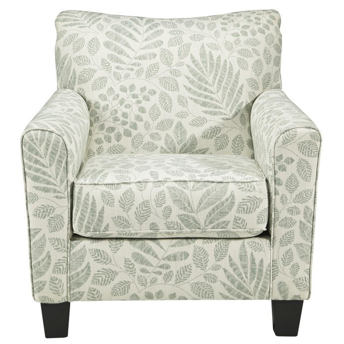 Fabric Upholstered Accent Chair with Leaf Pattern, Green and White