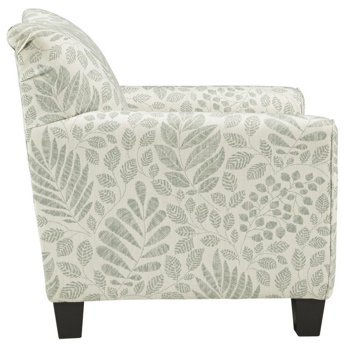 Fabric Upholstered Accent Chair with Leaf Pattern, Green and White