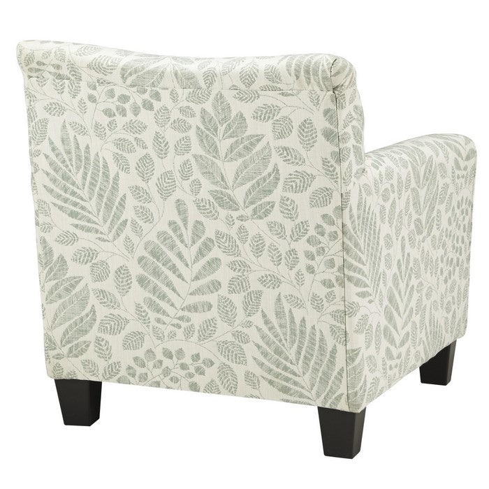 Fabric Upholstered Accent Chair with Leaf Pattern, Green and White