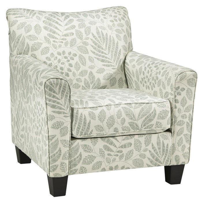 Fabric Upholstered Accent Chair with Leaf Pattern, Green and White