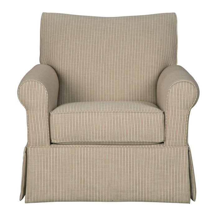 Skirted Fabric Upholstered Swivel and Recliner Accent Chair, Beige