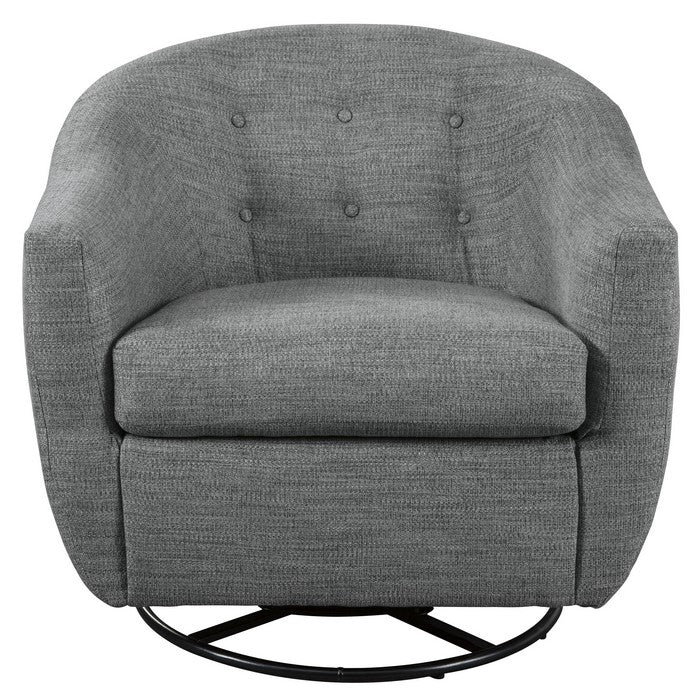 Fabric Upholstered Bucket Swivel Accent Chair, Gray and Black