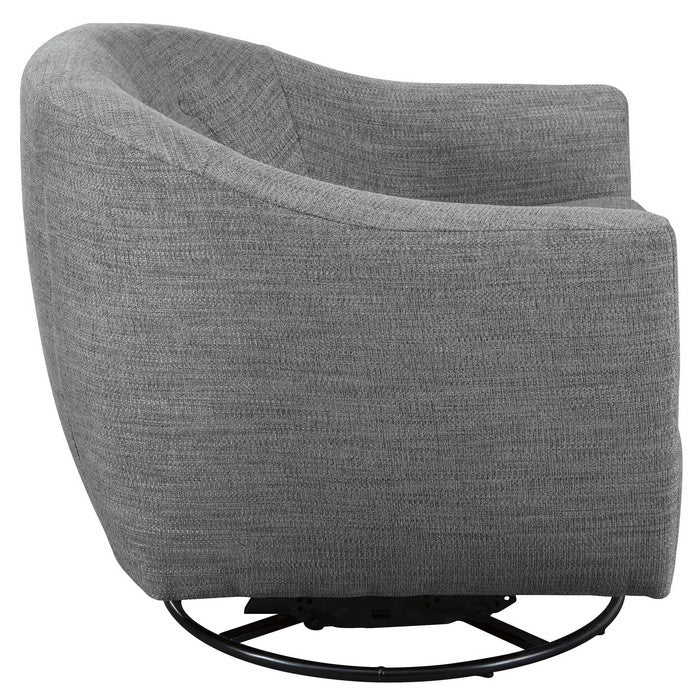 Fabric Upholstered Bucket Swivel Accent Chair, Gray and Black