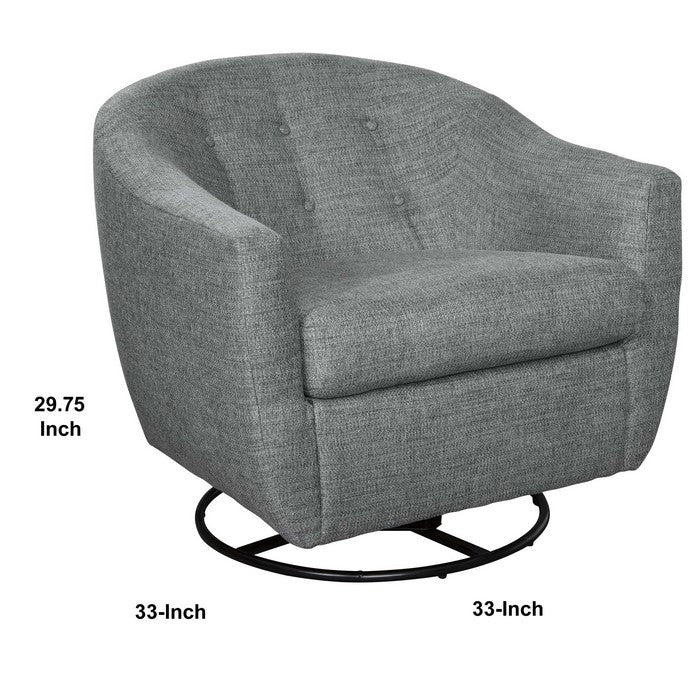 Fabric Upholstered Bucket Swivel Accent Chair, Gray and Black