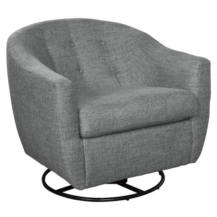 Fabric Upholstered Bucket Swivel Accent Chair, Gray and Black
