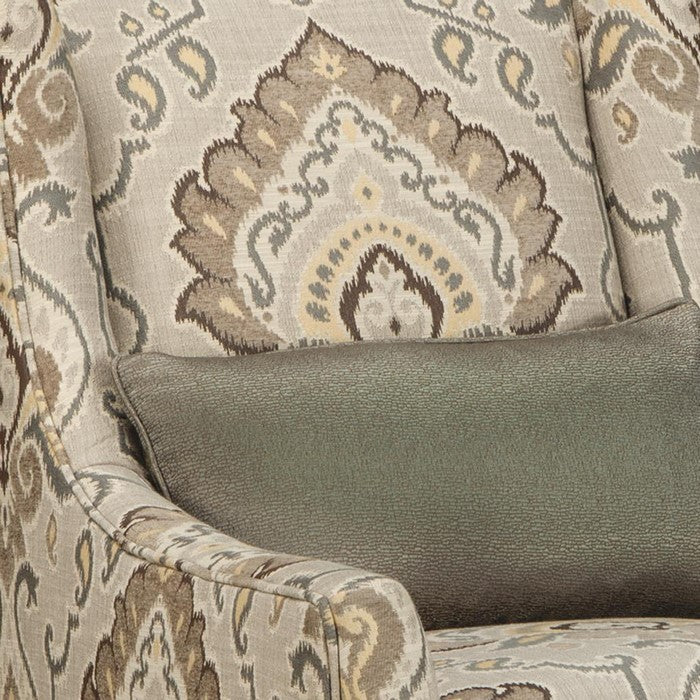 Fabric Upholstered Wooden Accent Chair with Damask Upholstery, Brown