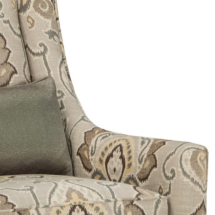 Fabric Upholstered Wooden Accent Chair with Damask Upholstery, Brown