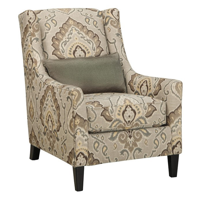 Fabric Upholstered Wooden Accent Chair with Damask Upholstery, Brown
