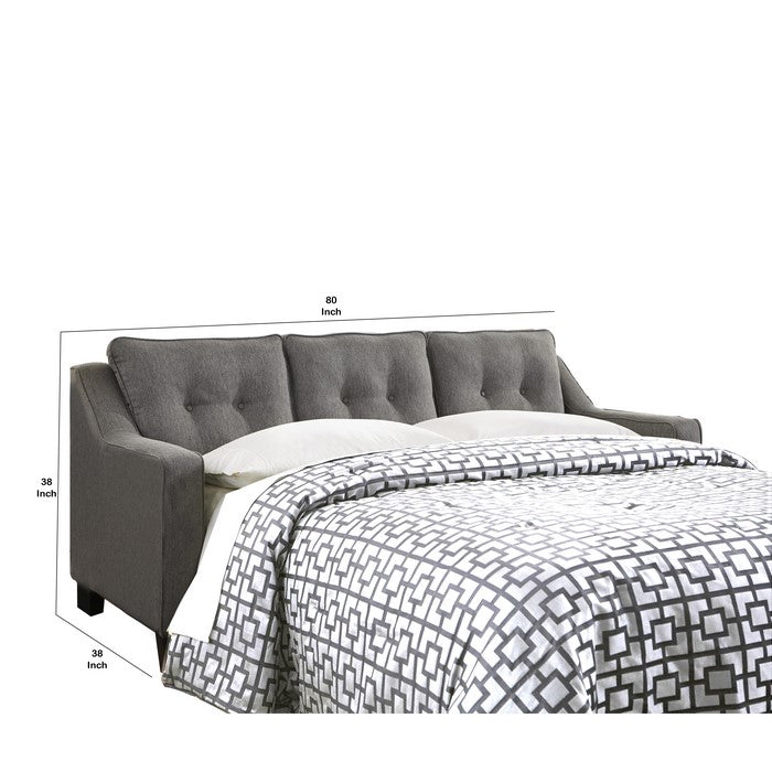 Tufted Box Cushioned Queen Size Sofa Sleeper with Track Arms, Gray
