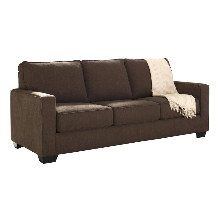 Fabric Upholstered Queen Sofa Sleeper with Box Cushioned Seat, Brown