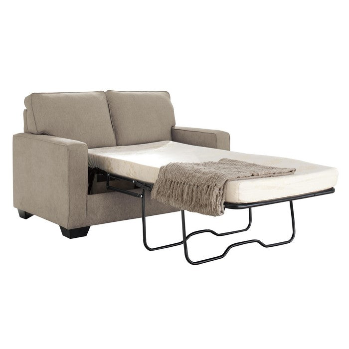 Fabric Upholstered Twin Size Sofa Sleeper with Tapered Legs, Beige