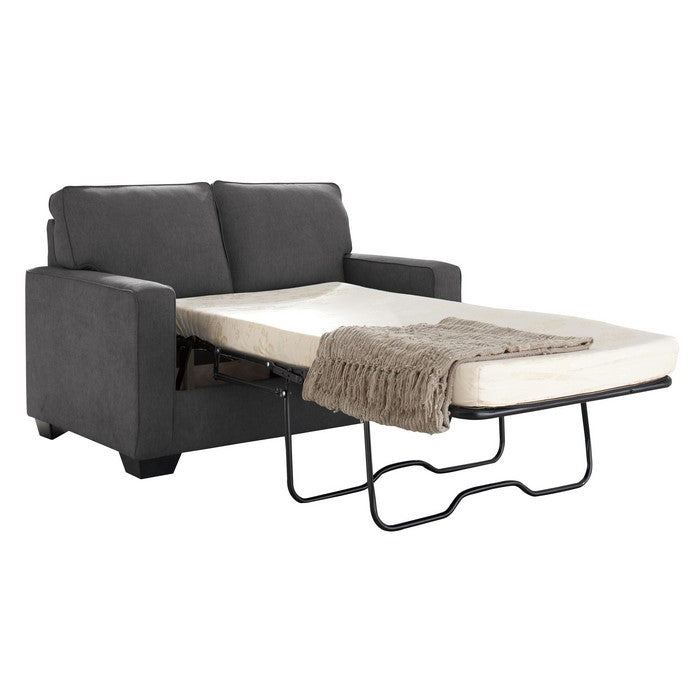 Fabric Upholstered Twin Sleeper Sofa with Tapered Legs, Charcoal Gray