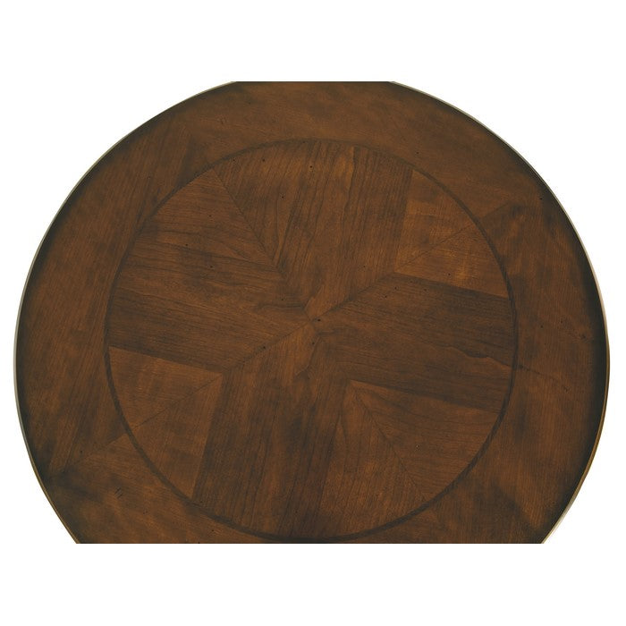 Round End Table With A Bottom Shelf and Designed Curvy Legs, Brown