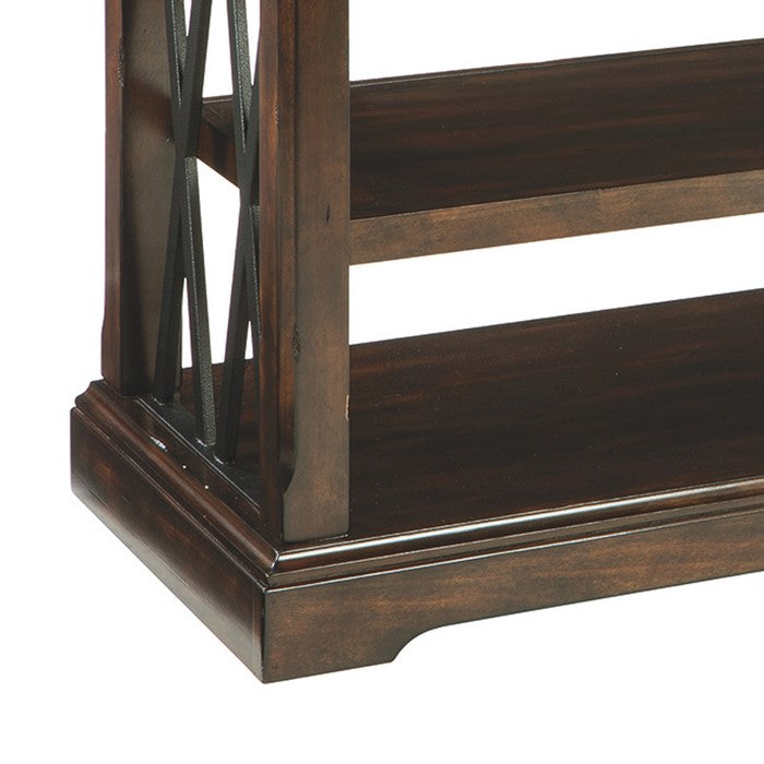 Console Sofa Table With Plank Style Top and 2 Gliding Drawers, Brown