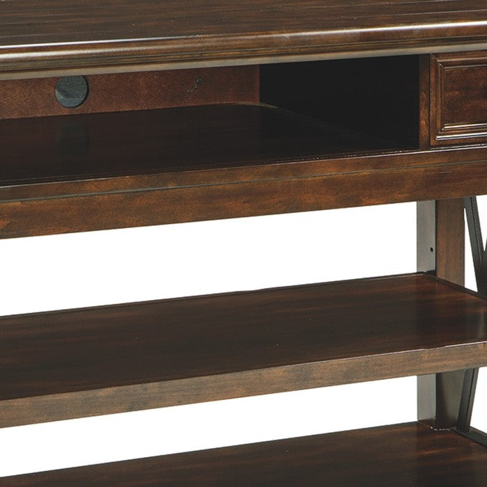 Console Sofa Table With Plank Style Top and 2 Gliding Drawers, Brown