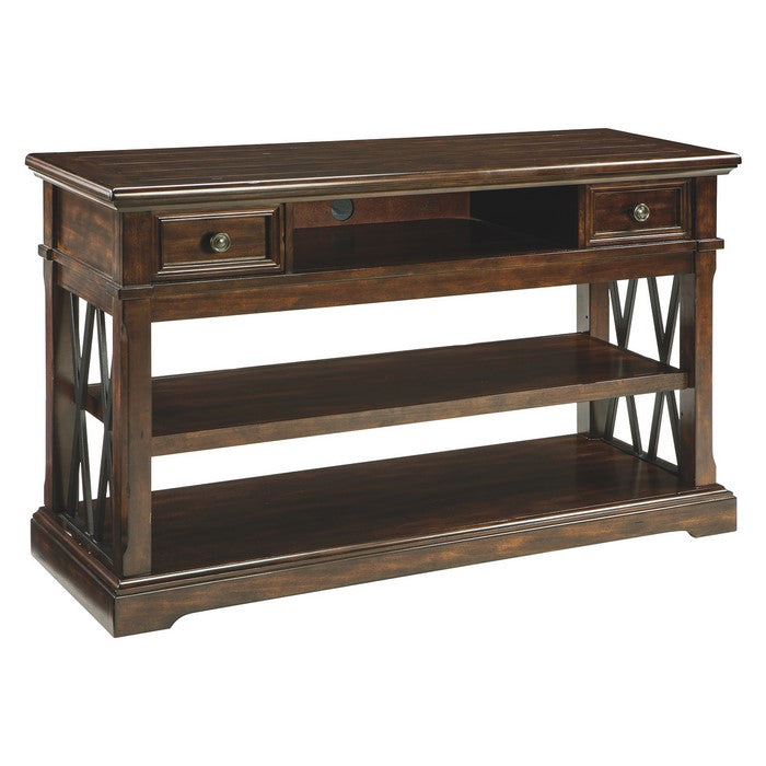 Console Sofa Table With Plank Style Top and 2 Gliding Drawers, Brown