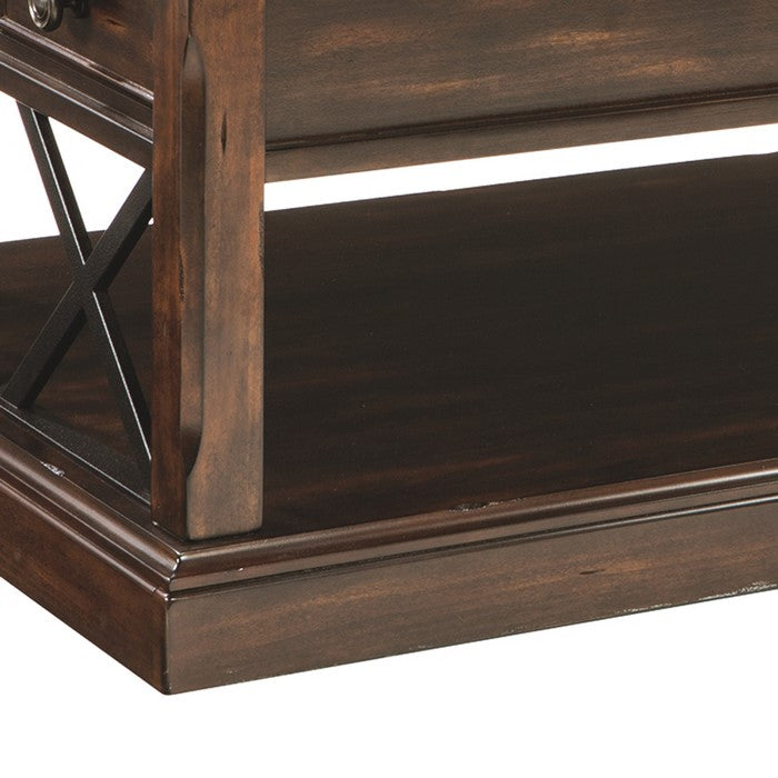 Wooden Lift Top Cocktail Table With 2 Smooth Gliding Drawers, Brown