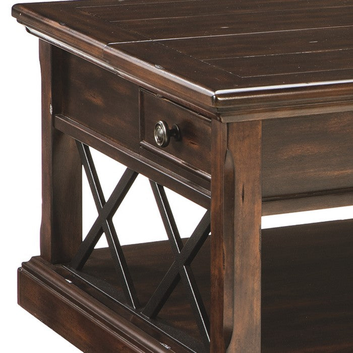 Wooden Lift Top Cocktail Table With 2 Smooth Gliding Drawers, Brown