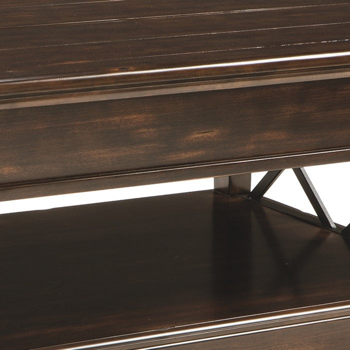 Wooden Lift Top Cocktail Table With 2 Smooth Gliding Drawers, Brown