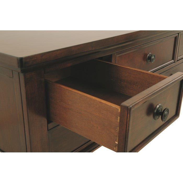 Rectangular Cocktail Table With 5 Drawers and Turned Bun Feet, Brown