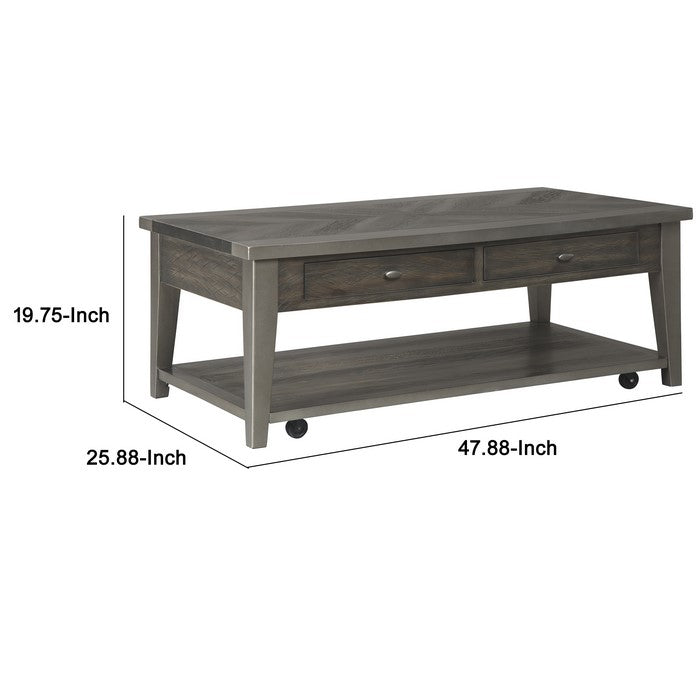 Rectangular Cocktail Table With 2 Smooth Gliding Drawers, Brown