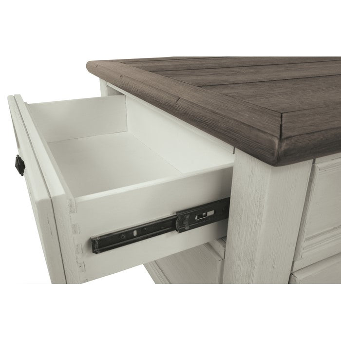 Cocktail Table With Spring Lift Top and Multiple Drawers, Brown and White