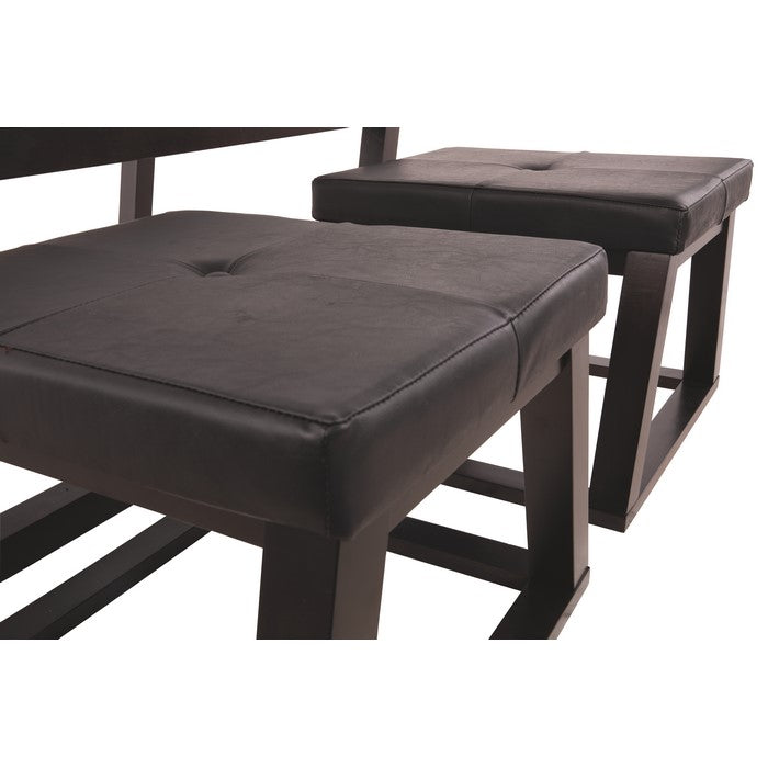 Cocktail Table With Beveled Glass Tabletop and 2 Stools, Brown