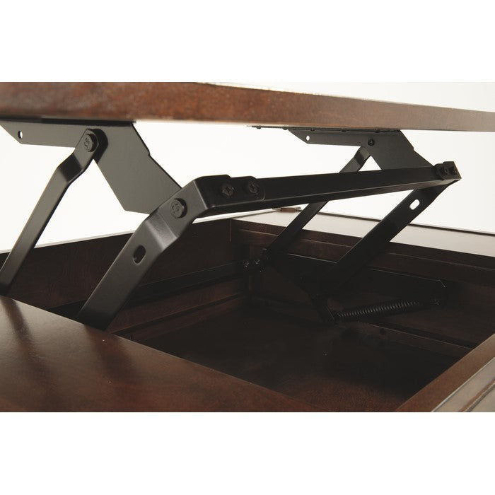 Lift Top Cocktail Table With False Drawer Front and 1 Open Shelf, Brown
