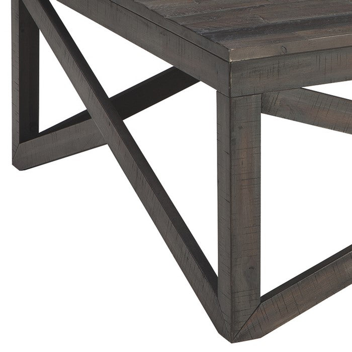 Square Cocktail Table With Butcher Block Top and Lambda Design, Gray