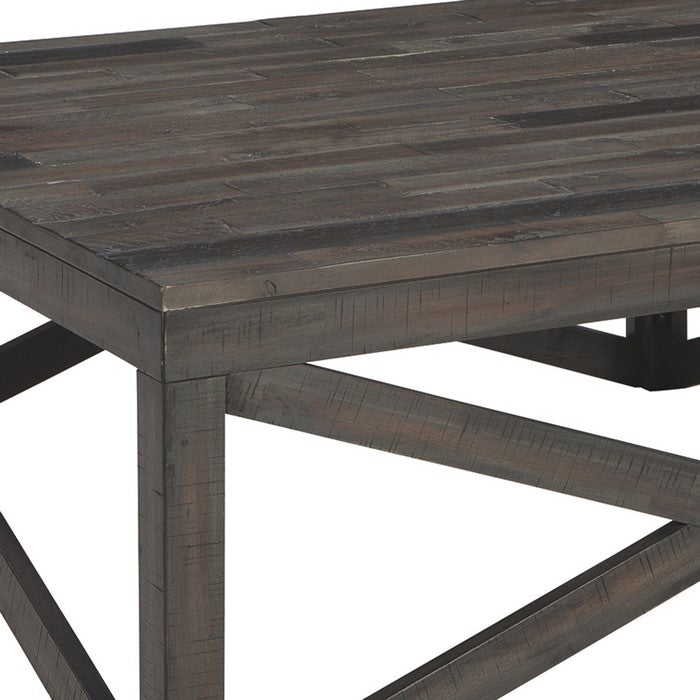 Square Cocktail Table With Butcher Block Top and Lambda Design, Gray