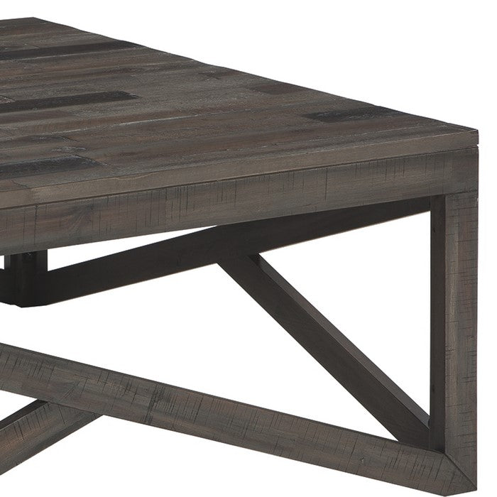 Square Cocktail Table With Butcher Block Top and Lambda Design, Gray