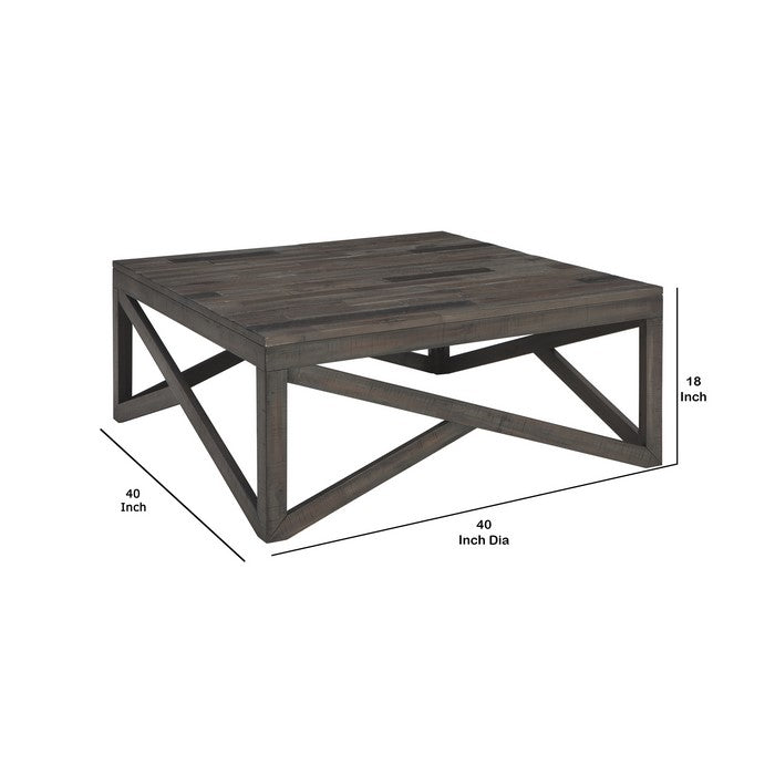 Square Cocktail Table With Butcher Block Top and Lambda Design, Gray