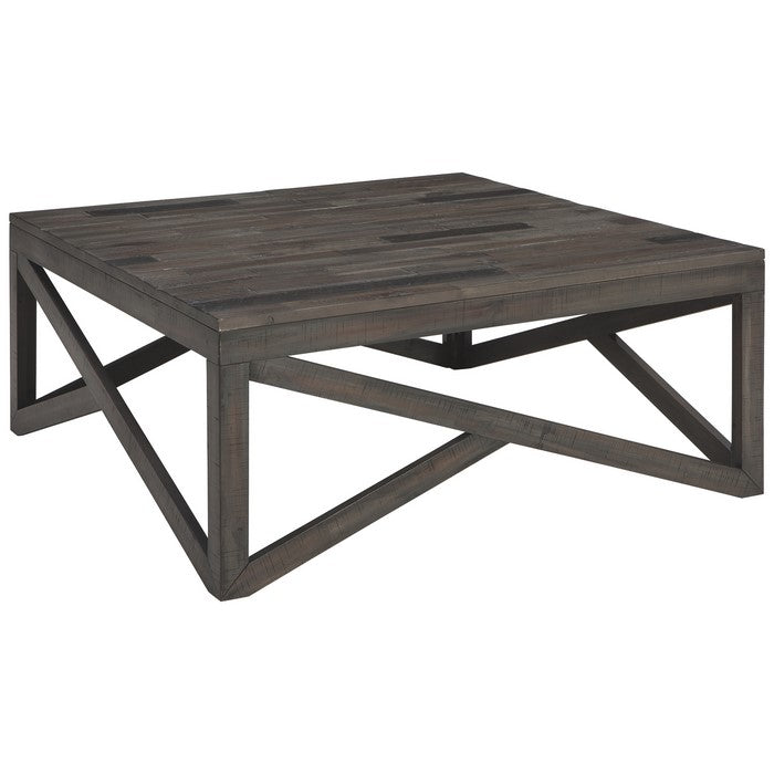 Square Cocktail Table With Butcher Block Top and Lambda Design, Gray