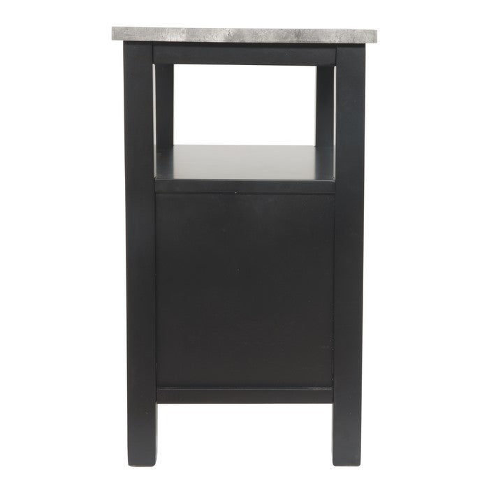 Chair Side End Table With Faux Marble Top and 2 Drawers, Black and Gray