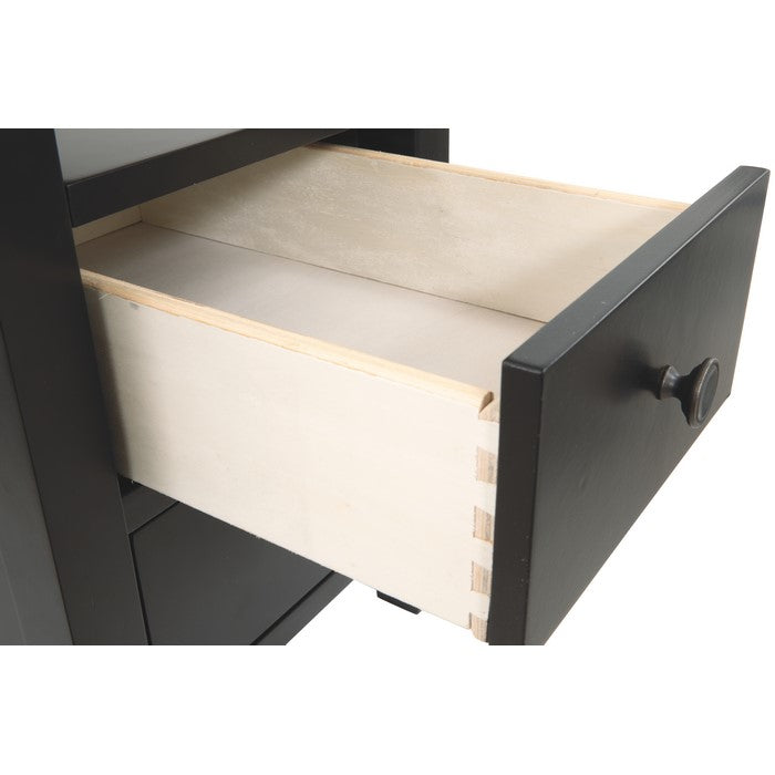 Chair Side End Table With Faux Marble Top and 2 Drawers, Black and Gray