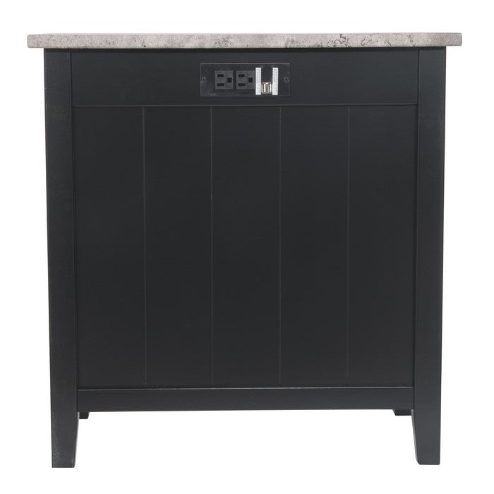 Chair Side End Table With 2 Electrical Outlets and USB Ports,Black and Gray