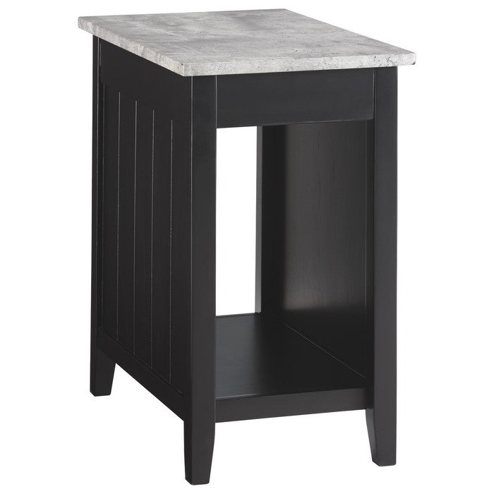 Chair Side End Table With 2 Electrical Outlets and USB Ports,Black and Gray