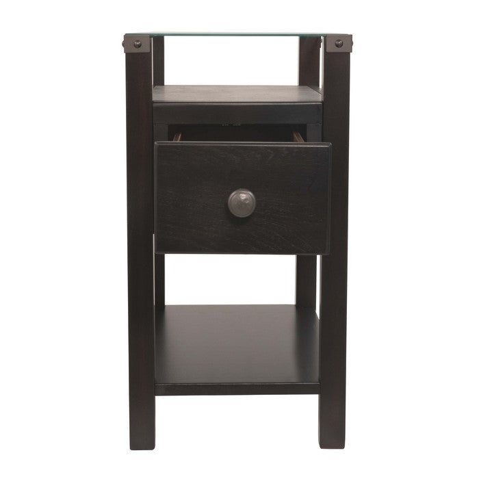 Chair Side End Table With Gliding Drawer and 2 Electrical Ports, Black