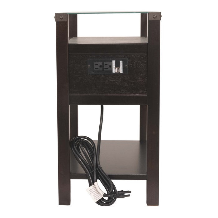 Chair Side End Table With Gliding Drawer and 2 Electrical Ports, Black