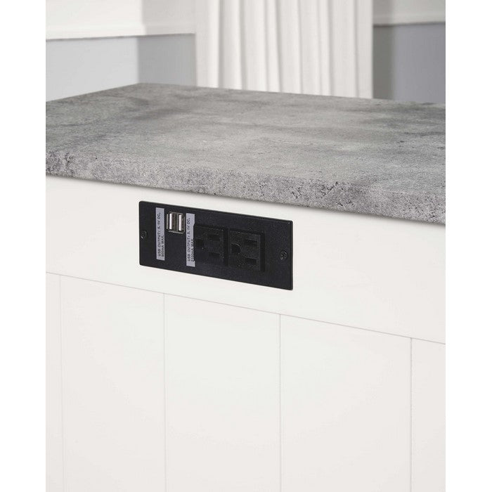 Chair Side End Table With Fixed Shelf and 2 USB Charging Ports, White