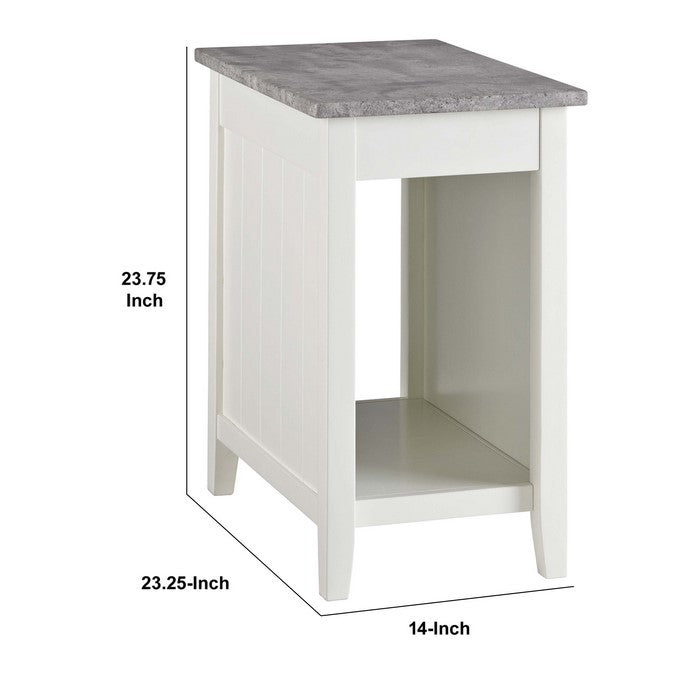 Chair Side End Table With Fixed Shelf and 2 USB Charging Ports, White